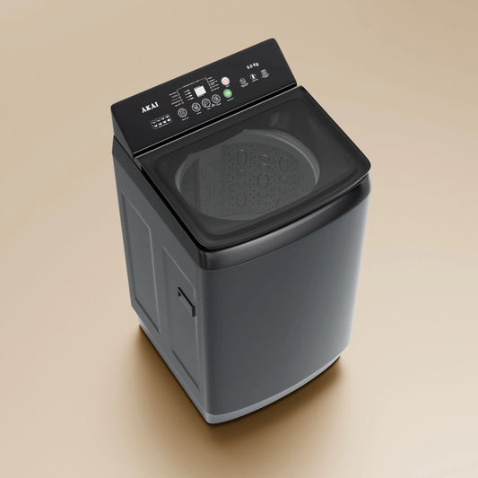 Akai 9Kg, 5 Star, Fully Automatic Top Load Washing Machine with In-Built Heater, Glass Lid, Mid Black, AFT-90DBG-H