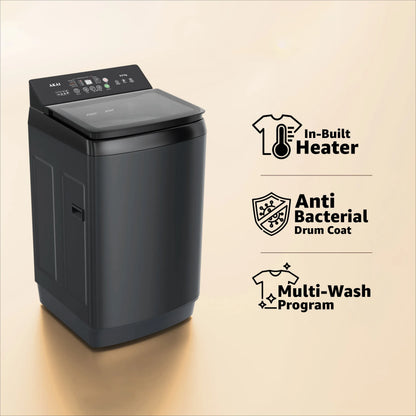 Akai 9Kg, 5 Star, Fully Automatic Top Load Washing Machine with In-Built Heater, Glass Lid, Mid Black, AFT-90DBG-H