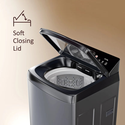 Akai 9Kg, 5 Star, Fully Automatic Top Load Washing Machine with In-Built Heater, Glass Lid, Mid Black, AFT-90DBG-H