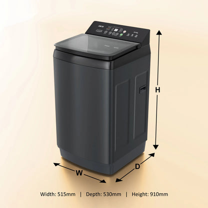 Akai 9Kg, 5 Star, Fully Automatic Top Load Washing Machine with In-Built Heater, Glass Lid, Mid Black, AFT-90DBG-H