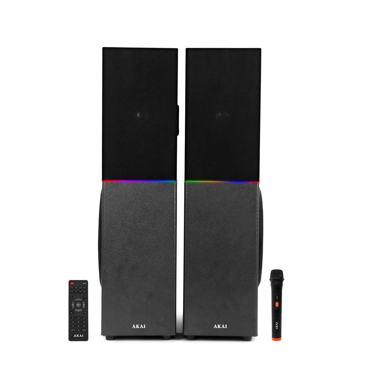 AKAI TS-120 Bluetooth Twin Tower Speaker with Wireless Mic |120W RMS | 8'' x 2 Woofer | Karaoke |RGB LED Lights | FM