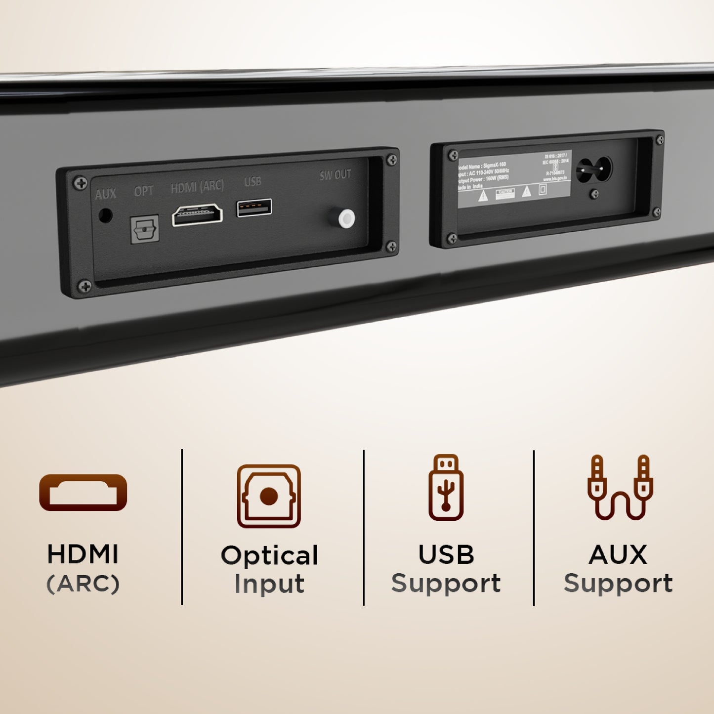 AKAI Soundbar Home Theatre 160W with Remote - 1 Year Warranty | 2.1 Channel Sound Bar with 6.5" Sub-Woofer | HDMI ARC, V5.3 Bluetooth, USB, Aux Input | Supports TV, PC & Smartphone (SB-160/SigmaX-160)