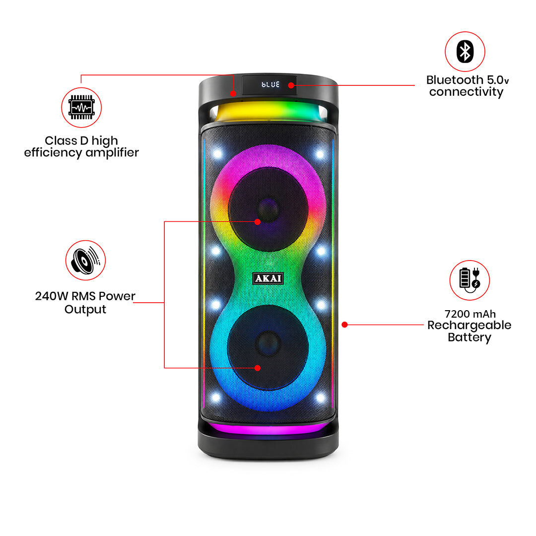 AKAI PM-2400 Turbo 240W RMS Portable Party Speaker